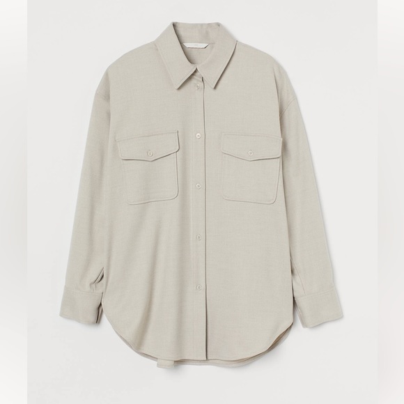 FLANNEL SHIRT - LIGHT BEIGE - Picture 1 of 2